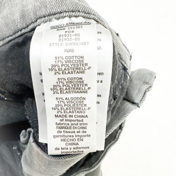 Good American Good Waist Charcoal Raw Hem Denim Jeans Size 12 / 31 - Picture 7 of 8